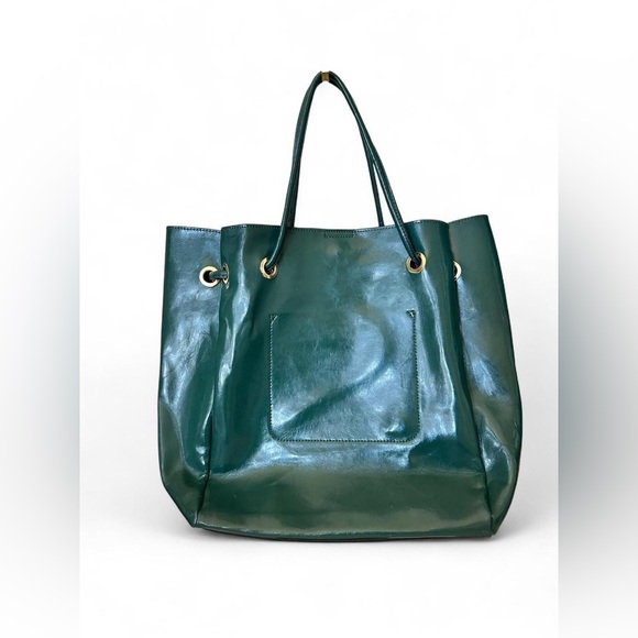 Isabelle Green Leather Tote Bag – Large Shoulder Bag with Gold Hardware - Picture 2 of 7